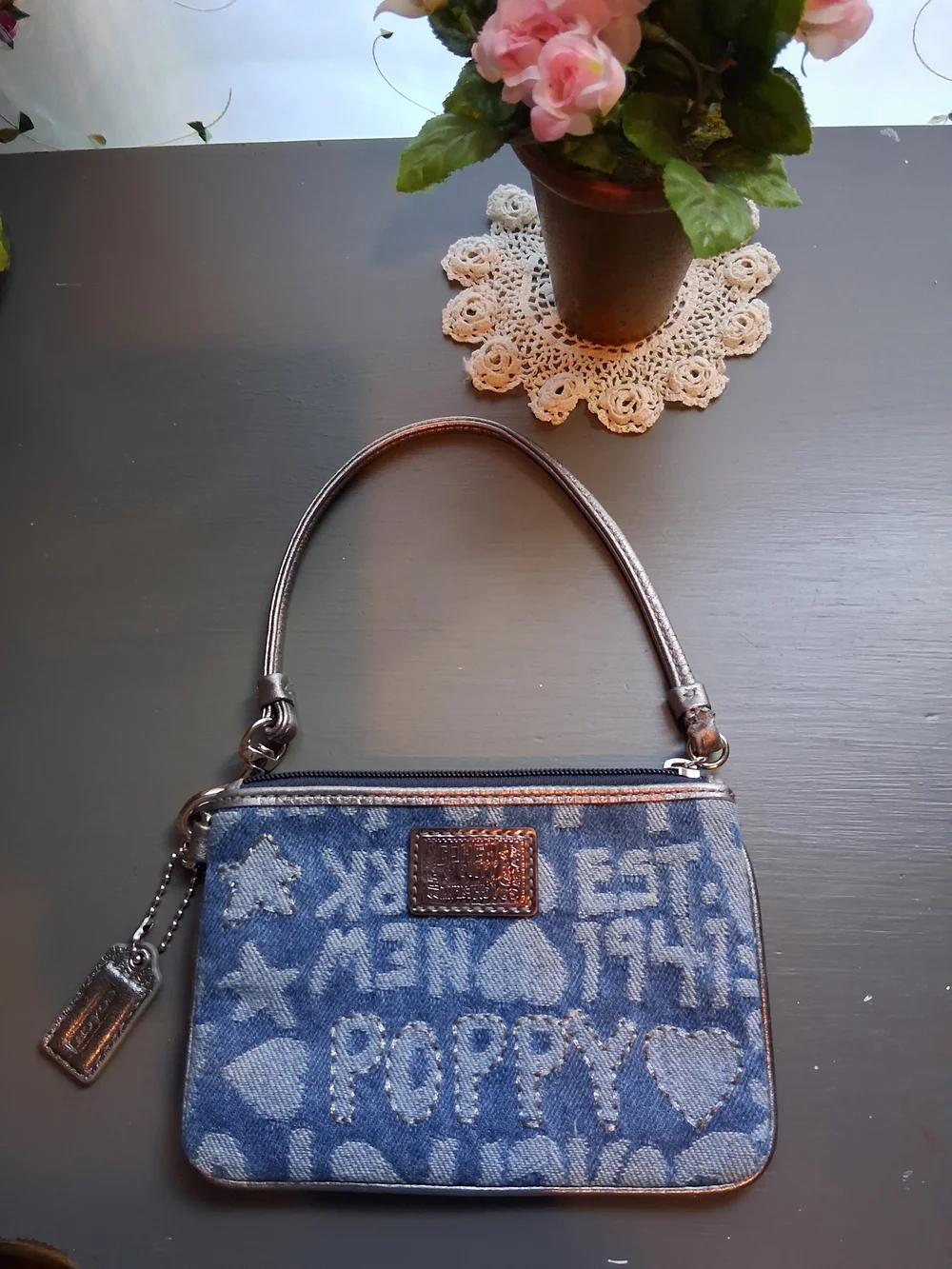 Coach Denim Poppy Logo Wristlet in Blue - Picture 1 of 4